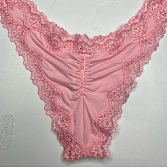 Victoria's Secret Other - NWT Victoria's Secret Sexy Pink Shimmer Satin Ruched Cheekini Panties VS O/S